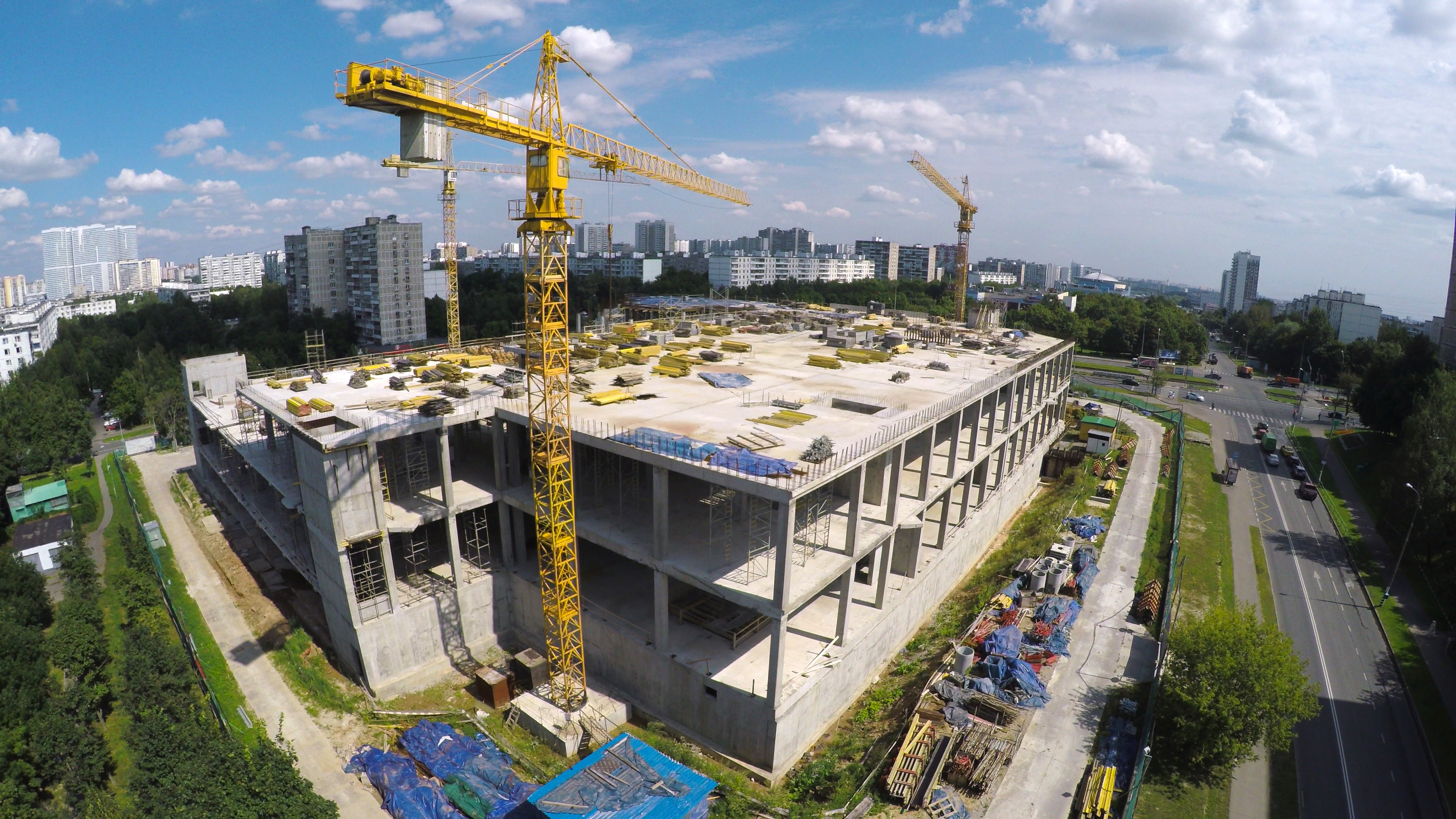 Construction site in the city aerial view